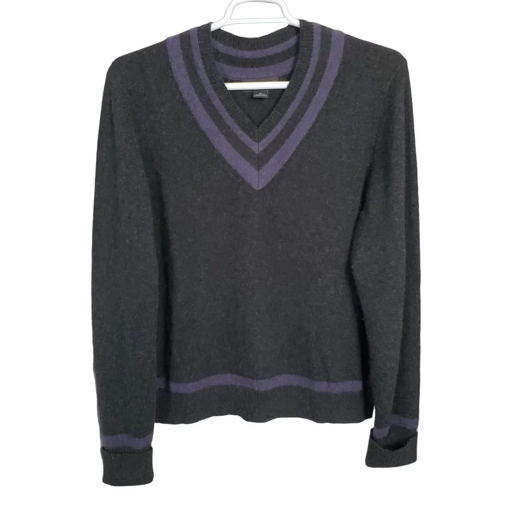 Bloomingdales The Mens Store Sz XL Sweater Cashmere V-neck Pullover Gray Purple
